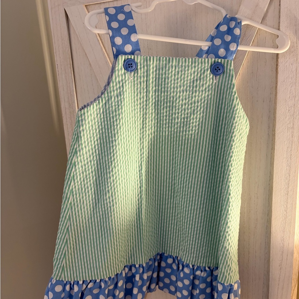 Seersucker Summer dress Girls size 3t Blue Green Sundress Seahorse Bailey Boys - Picture 3 of 5